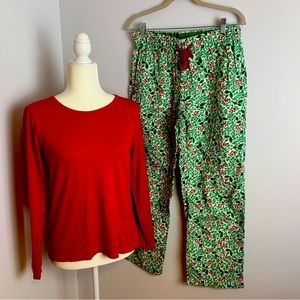 Lands End Women’s Pajamas 2 Pc Red Green Christmas Holly Berries Size S Petite